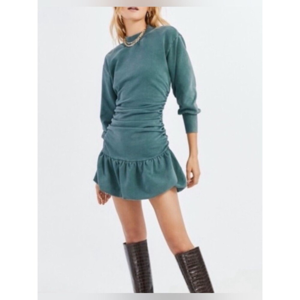 Something Navy Ruched Bubble Hem Sweatshirt Dress in Dark Green NWT! size Medium